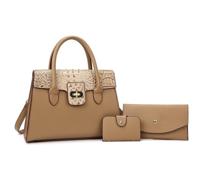 Crocodile PU Leather 3-Piece Set – Structured Tote Bag with Wallet & Card Holder (view 4) — custom bag manufacturing by Kaishi Bag Factory
