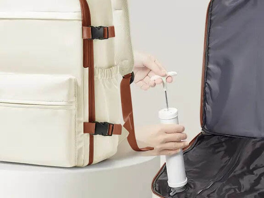 Custom Compression Laptop Backpack – Expandable Travel Backpack (view 3) — custom laptop backpack by Kaishi Bag Factory