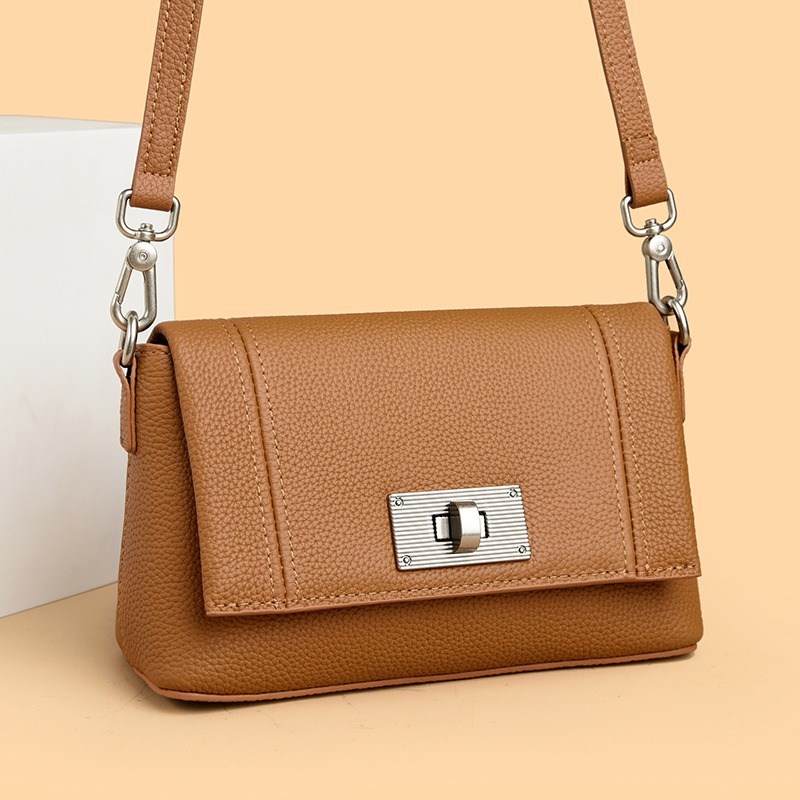 Custom Leather Crossbody Bag – Flap Bag with Turn-Lock Closure (view 2) — custom leather bag manufacturing by Kaishi Bag Factory