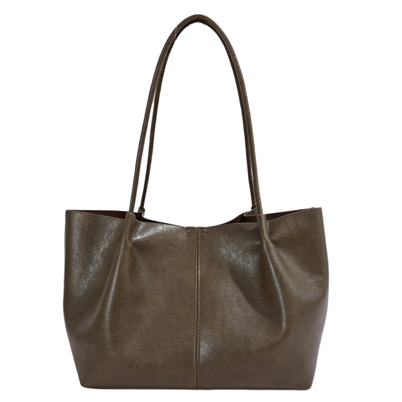 Custom PU Leather Tote Bag – Slouchy Shoulder Tote with Bead Charm (view 3) — custom bag manufacturing by Kaishi Bag Factory