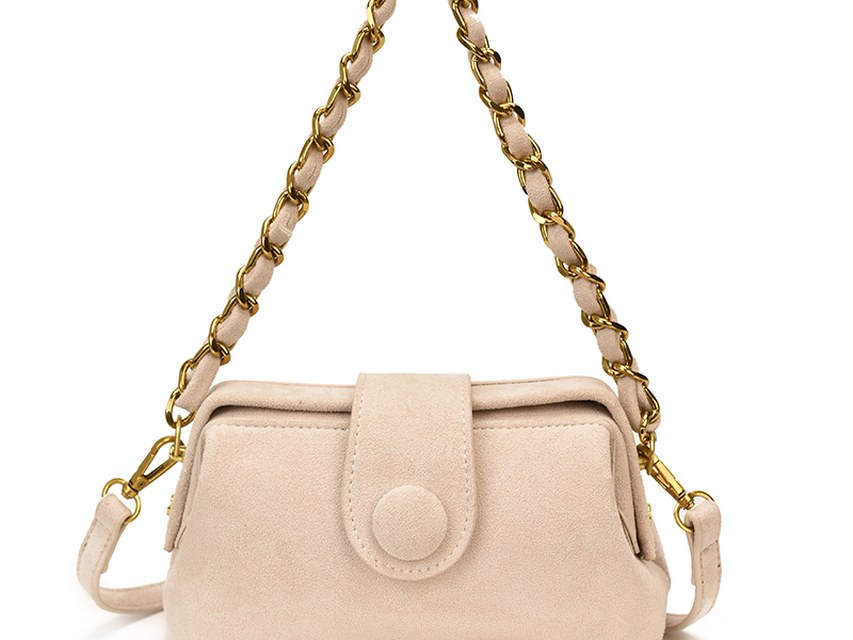Custom Suede-Look Shoulder Bag – Chain Strap Bag with Knotted Flap (view 3) — custom bag manufacturing by Kaishi Bag Factory