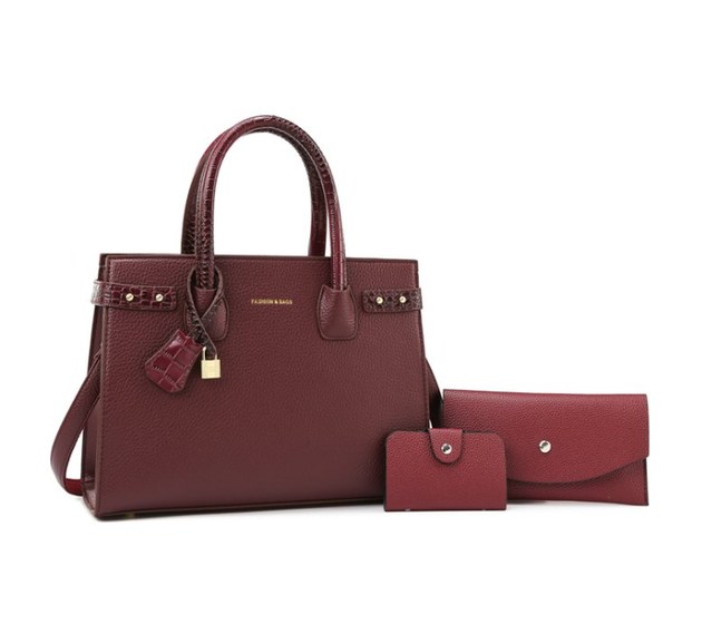 PU Leather 3-Piece Set – Structured Tote Bag with Wallet, Card Holder & Snake Charm (view 3) — custom bag manufacturing by Kaishi Bag Factory