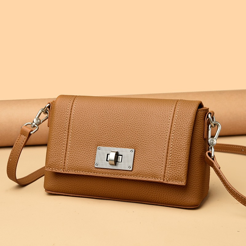 Custom Leather Crossbody Bag – Flap Bag with Turn-Lock Closure (view 4) — custom leather bag manufacturing by Kaishi Bag Factory