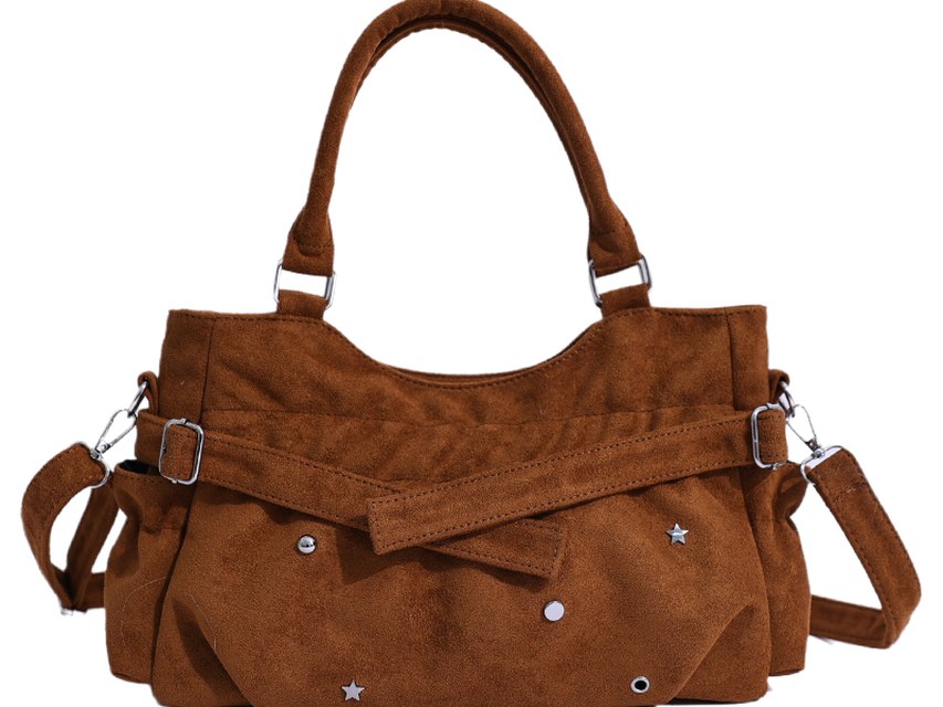 Custom PU Leather Satchel Bag – Structured Handbag with Buckle Straps (view 2) — custom bag manufacturing by Kaishi Bag Factory