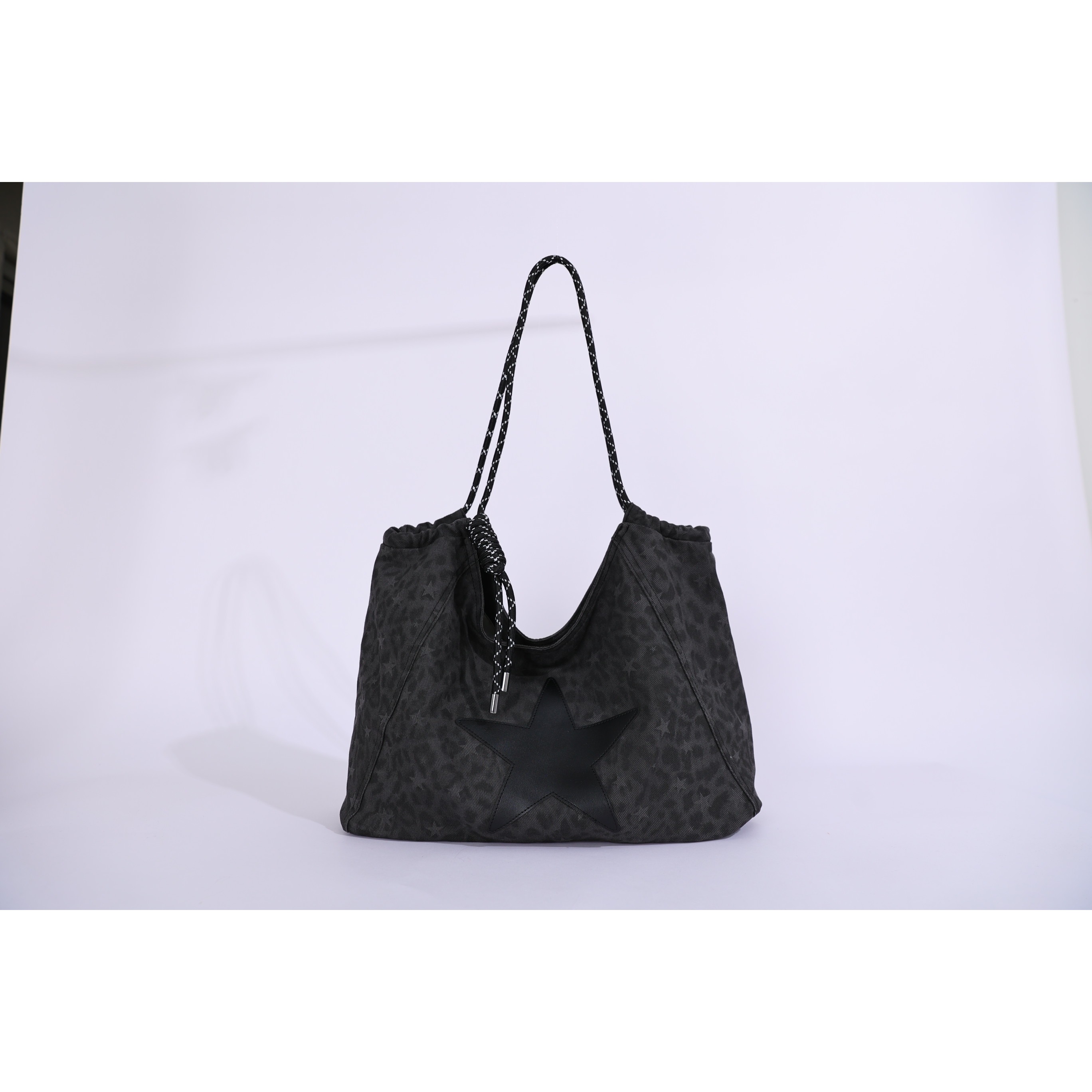 Custom Suede-Look Tote Bag – Shoulder Tote with Star Applique (view 3) — custom bag manufacturing by Kaishi Bag Factory