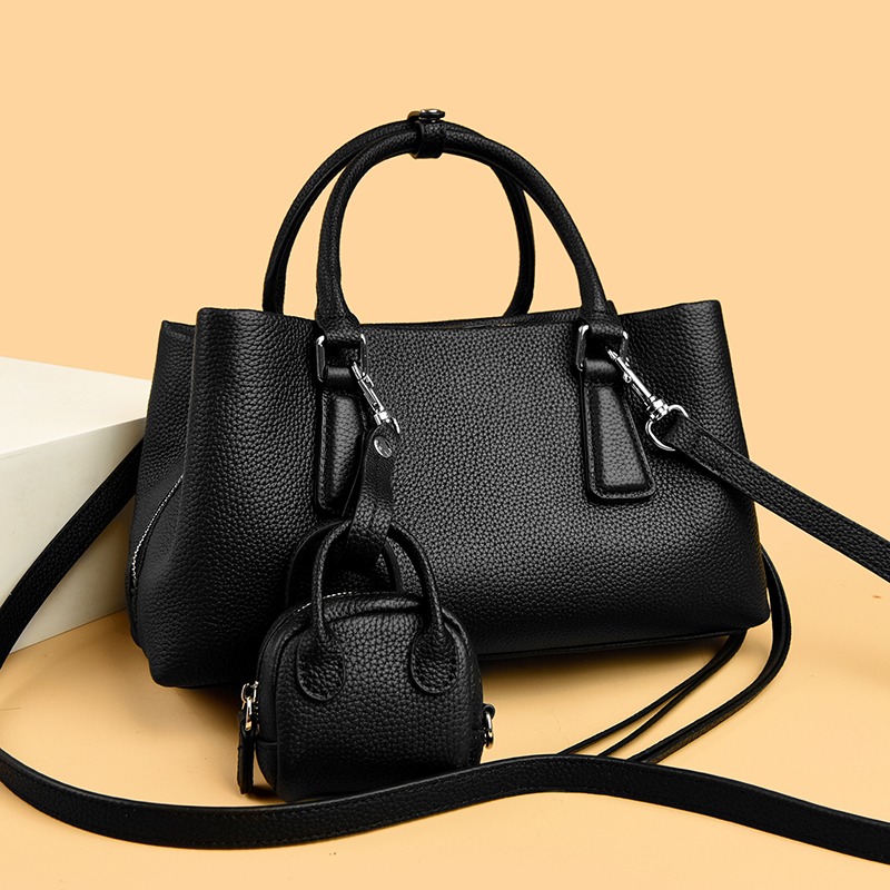 Custom Leather Tote Bag – Structured Handbag with Luggage Tag Charm — custom leather bag manufacturing by Kaishi Bag Factory