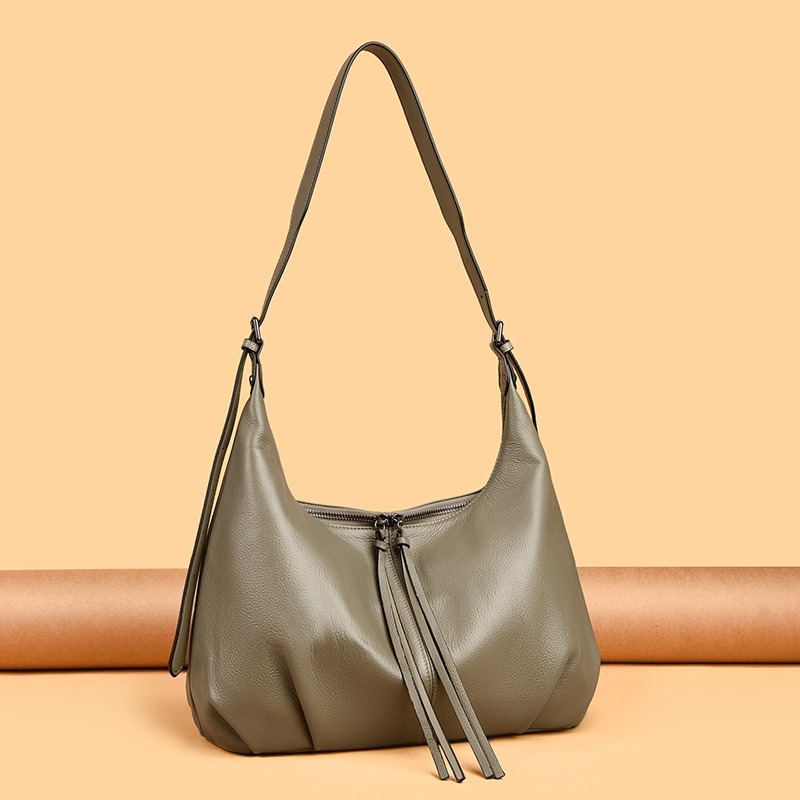 Custom Slouchy Leather Shoulder Bag – Drawstring Hobo Bag (view 4) — custom leather bag manufacturing by Kaishi Bag Factory