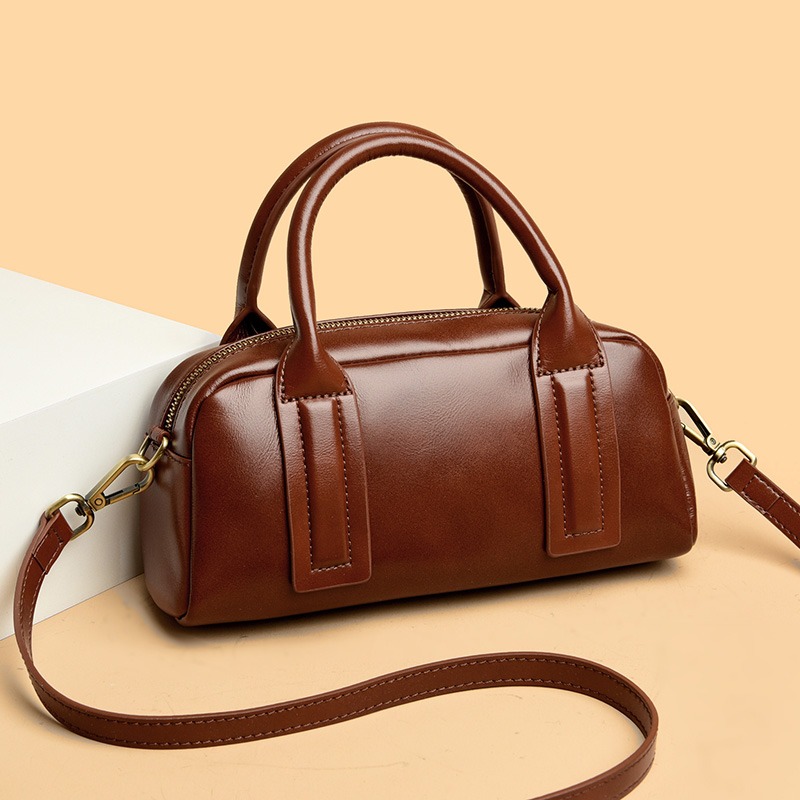 Custom Mini Leather Satchel Bag – Compact Handbag with Shoulder Strap (view 2) — custom leather bag manufacturing by Kaishi Bag Factory