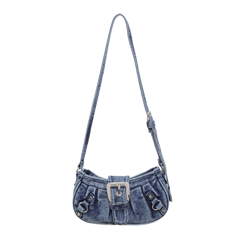 Custom Denim Crossbody Bag – Small Shoulder Bag with Metal Plate (view 2) — custom bag manufacturing by Kaishi Bag Factory