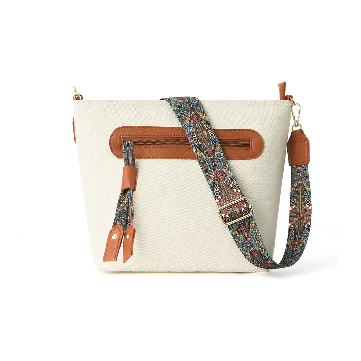Canvas Bucket Crossbody Bag – Large Capacity Shoulder bag with PU Leather (view 3) — custom bag manufacturing by Kaishi Bag Factory