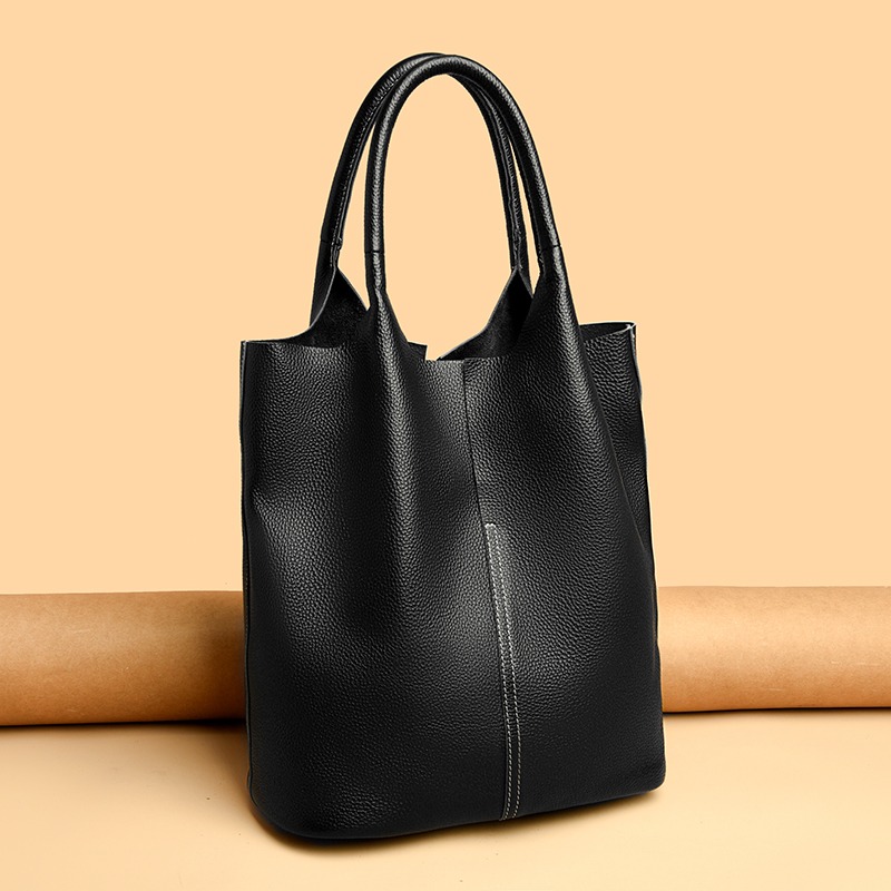 Custom Genuine Leather Tote Bag – Minimalist Shoulder Tote for Daily Carry (view 4) — custom leather bag manufacturing by Kaishi Bag Factory