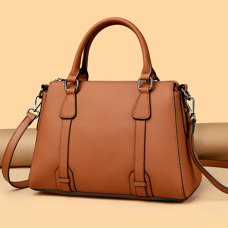 Custom Leather Satchel Bag – Structured Handbag with Twin Handles (view 3) — custom leather bag manufacturing by Kaishi Bag Factory