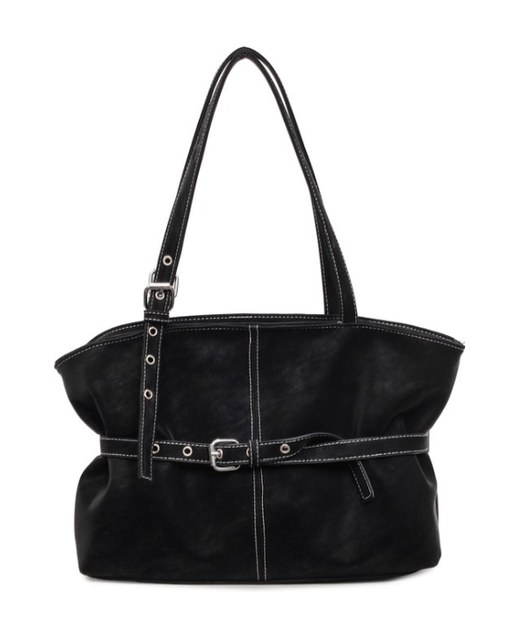 Suede & PU Leather Tote Shoulder Bag – Classic Large Capacity with Belt Accent (view 2) — custom bag manufacturing by Kaishi Bag Factory
