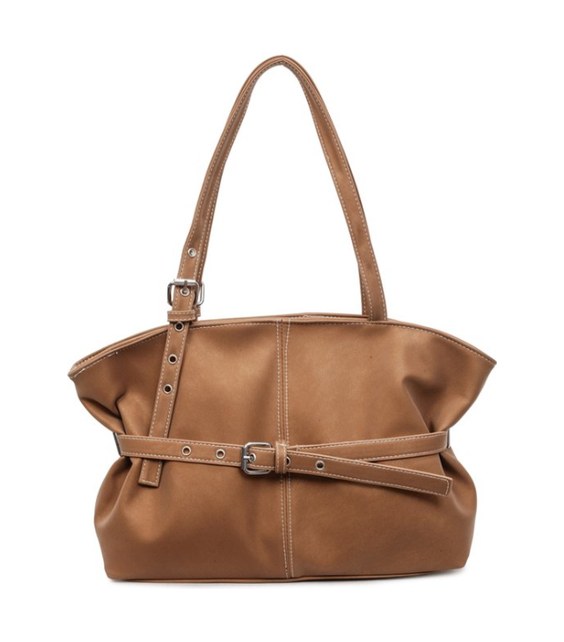 Suede & PU Leather Tote Shoulder Bag – Classic Large Capacity with Belt Accent (view 3) — custom bag manufacturing by Kaishi Bag Factory