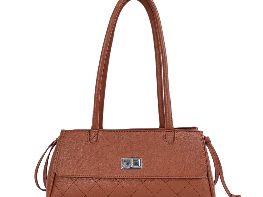 Custom Quilted PU Leather Tote Bag – Shoulder Tote with Clasp (view 3) — custom bag manufacturing by Kaishi Bag Factory