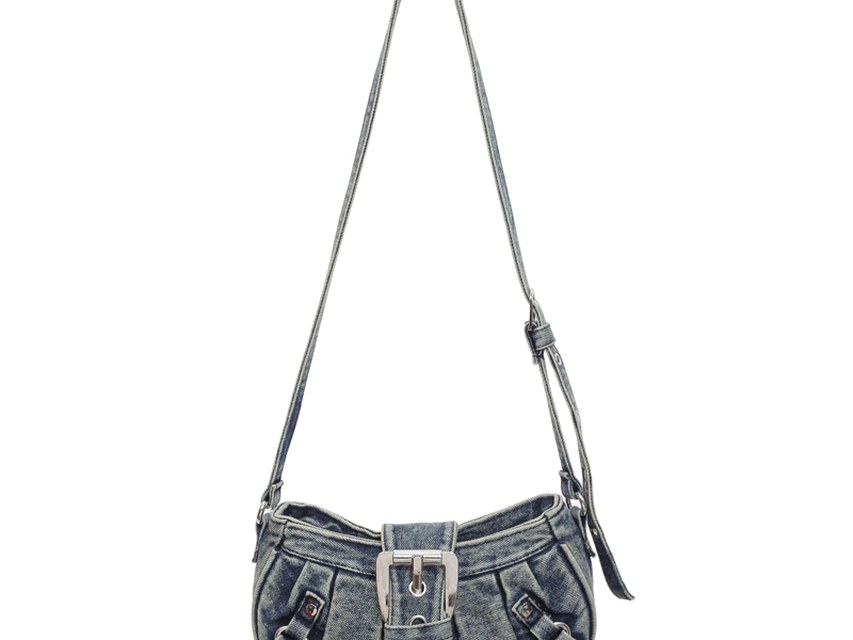 Custom Denim Crossbody Bag – Small Shoulder Bag with Metal Plate (view 3) — custom bag manufacturing by Kaishi Bag Factory