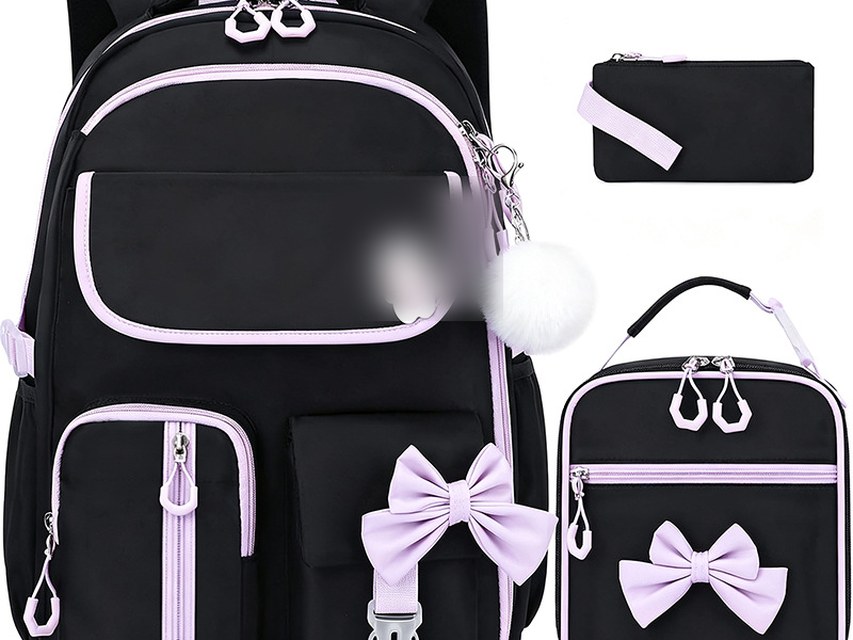 Custom School Backpack 3-Piece Set – Bow Detail with Lunch Bag and Pencil Case — custom school backpack manufacturing by Kaishi Bag Factory