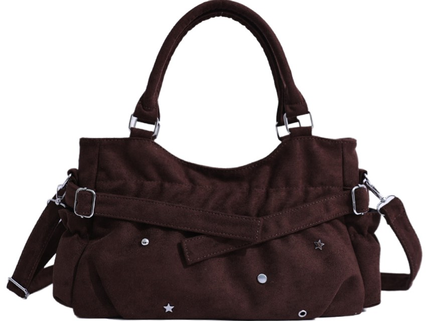 Custom PU Leather Satchel Bag – Structured Handbag with Buckle Straps (view 3) — custom bag manufacturing by Kaishi Bag Factory