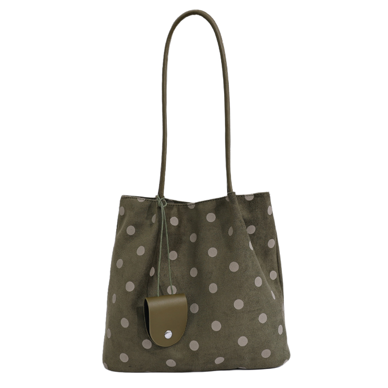 Custom Polka Dot Suede-Look Tote Bag – Slouchy Shoulder Tote (view 3) — custom bag manufacturing by Kaishi Bag Factory