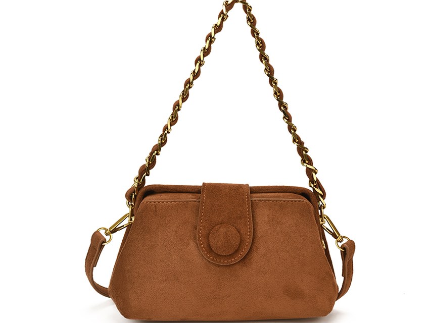 Custom Suede-Look Shoulder Bag – Chain Strap Bag with Knotted Flap — custom bag manufacturing by Kaishi Bag Factory