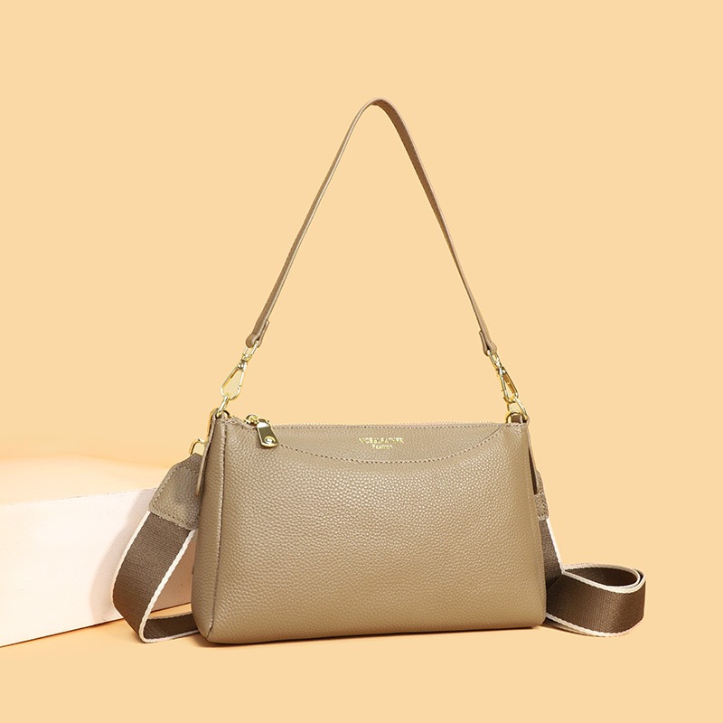 Custom Leather Shoulder Bag – Zip-Top Bag with Gold Hardware (view 4) — custom leather bag manufacturing by Kaishi Bag Factory