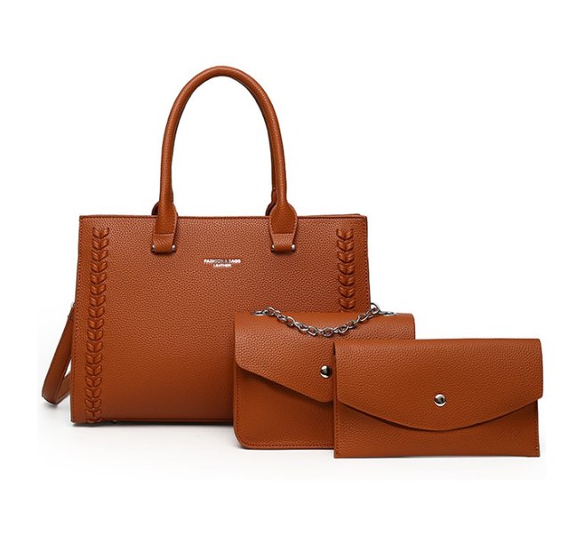 PU Leather 3-Piece Set – Braided Detail Tote Bag with Wallet & Card Holder (view 2) — custom bag manufacturing by Kaishi Bag Factory
