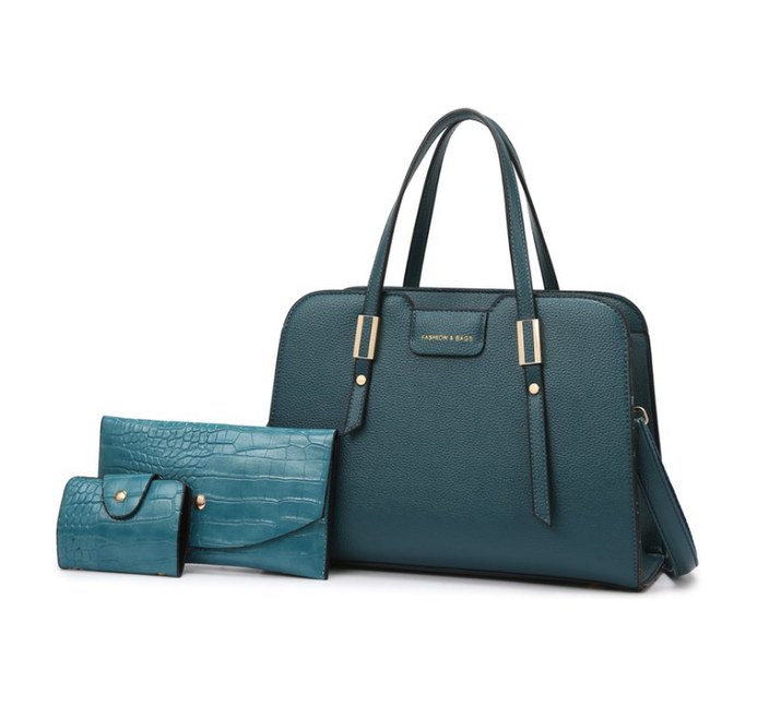 Crocodile PU Leather 3-Piece Set – Structured Tote Bag with Wallet & Card Holder — custom bag manufacturing by Kaishi Bag Factory