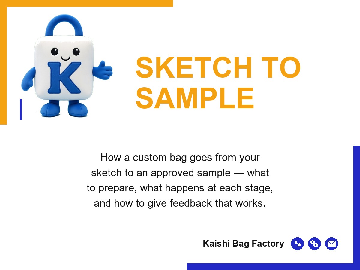 Infographic cover: custom bag development from sketch to sample — Kaishi Bag Factory