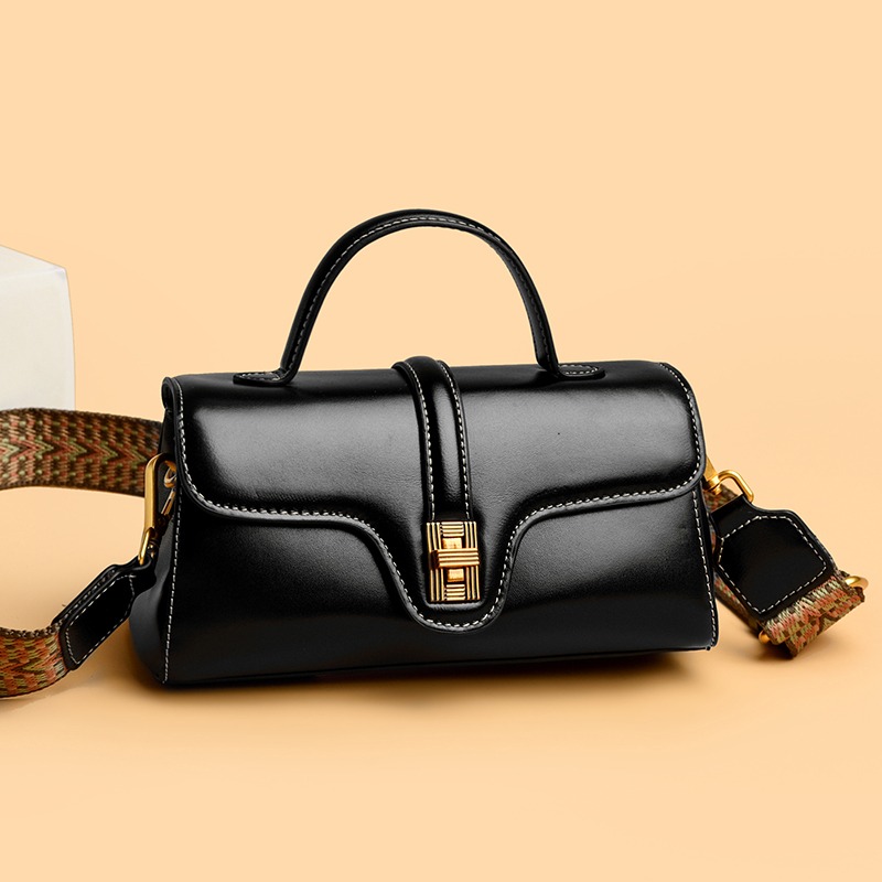 Custom Leather Top-Handle Bag – Structured Handbag with Gold Clasp (view 2) — custom leather bag manufacturing by Kaishi Bag Factory