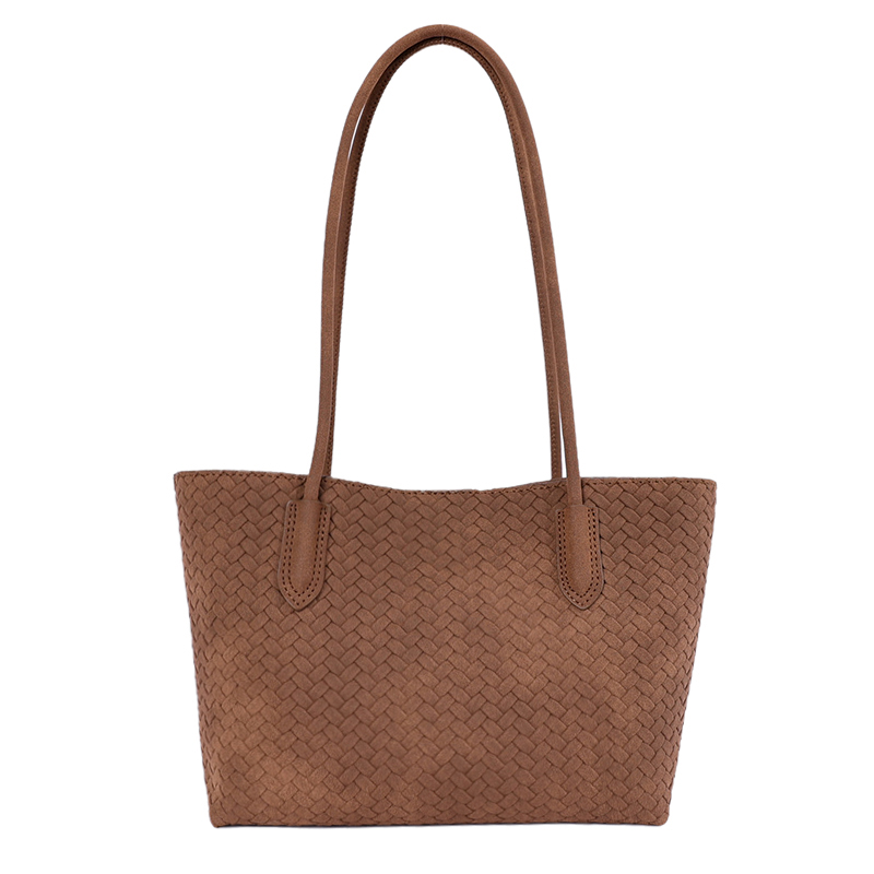 Custom Woven PU Leather Tote Bag – Structured Shoulder Tote (view 3) — custom bag manufacturing by Kaishi Bag Factory