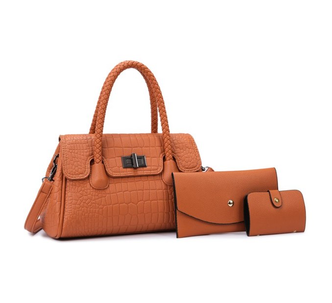 Crocodile PU Leather 3-Piece Set – Tote Bag with Wallet & Card Holder — custom bag manufacturing by Kaishi Bag Factory