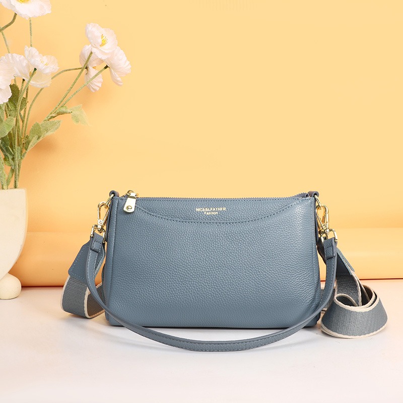 Custom Leather Shoulder Bag – Zip-Top Bag with Gold Hardware (view 3) — custom leather bag manufacturing by Kaishi Bag Factory
