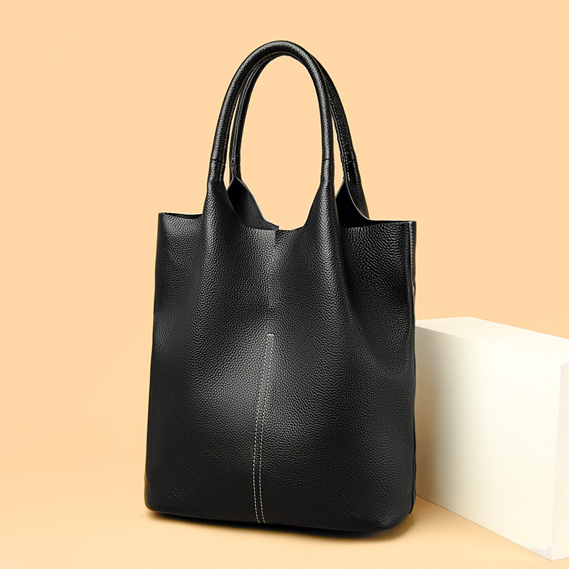 Custom Genuine Leather Tote Bag – Minimalist Shoulder Tote for Daily Carry — custom leather bag manufacturing by Kaishi Bag Factory