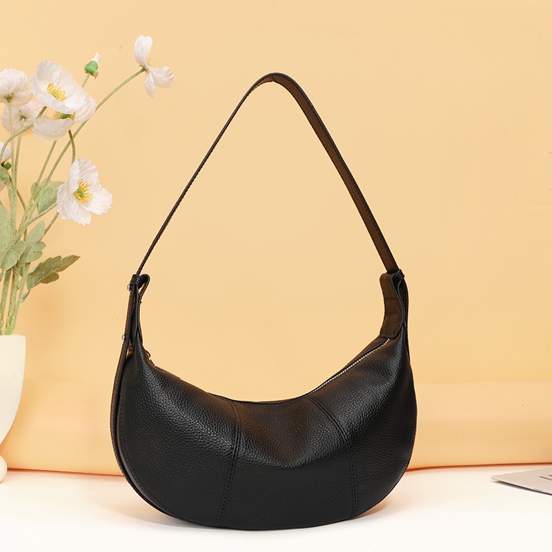 Custom Leather Hobo Shoulder Bag – Curved Bag with Single Strap (view 3) — custom leather bag manufacturing by Kaishi Bag Factory