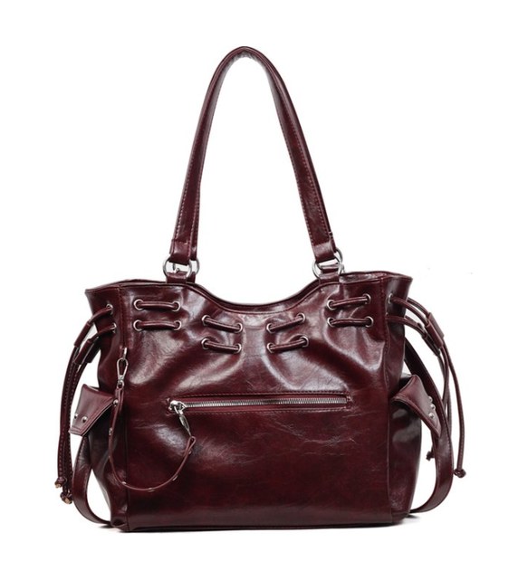 Glossy PU Leather Shoulder Bag – Lace-Up Detail Large Capacity Hobo Tote — custom bag manufacturing by Kaishi Bag Factory