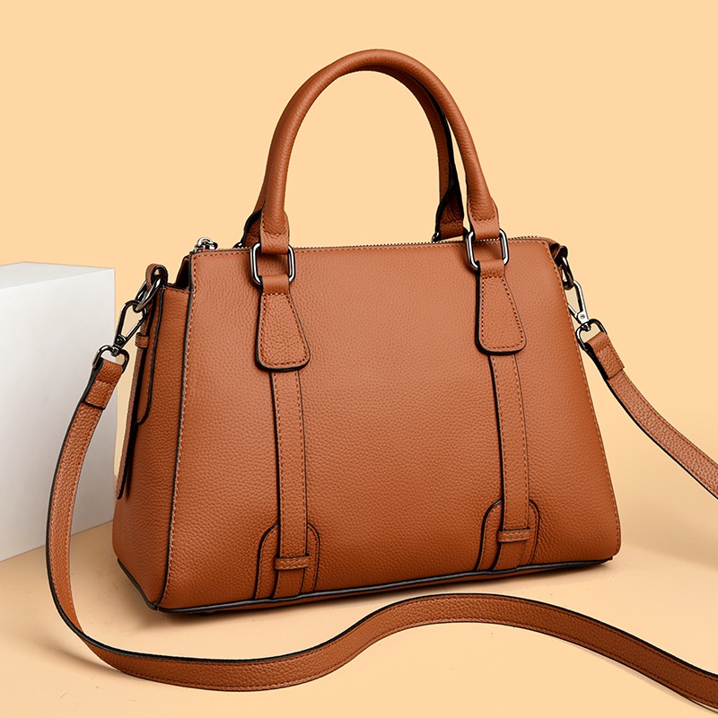 Custom Leather Satchel Bag – Structured Handbag with Twin Handles (view 4) — custom leather bag manufacturing by Kaishi Bag Factory