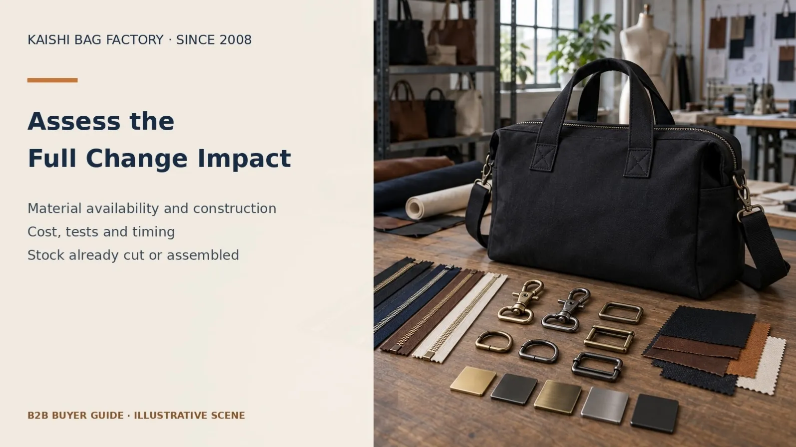 Illustrative bag components for assessing a material or hardware change.
