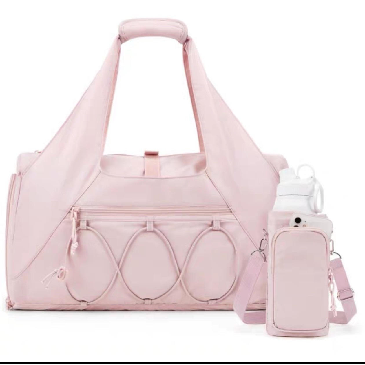 Custom Yoga Tote Bag – Fitness Tote with Bottle Pocket (view 3) — custom yoga bag manufacturing by Kaishi Bag Factory