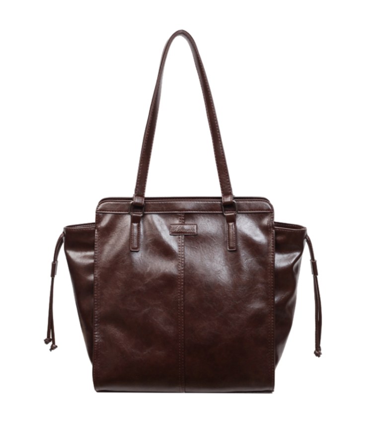 PU Leather Drawstring Tote Shoulder Bag – Large Capacity Slouchy Tote with Side Pockets — custom bag manufacturing by Kaishi Bag Factory