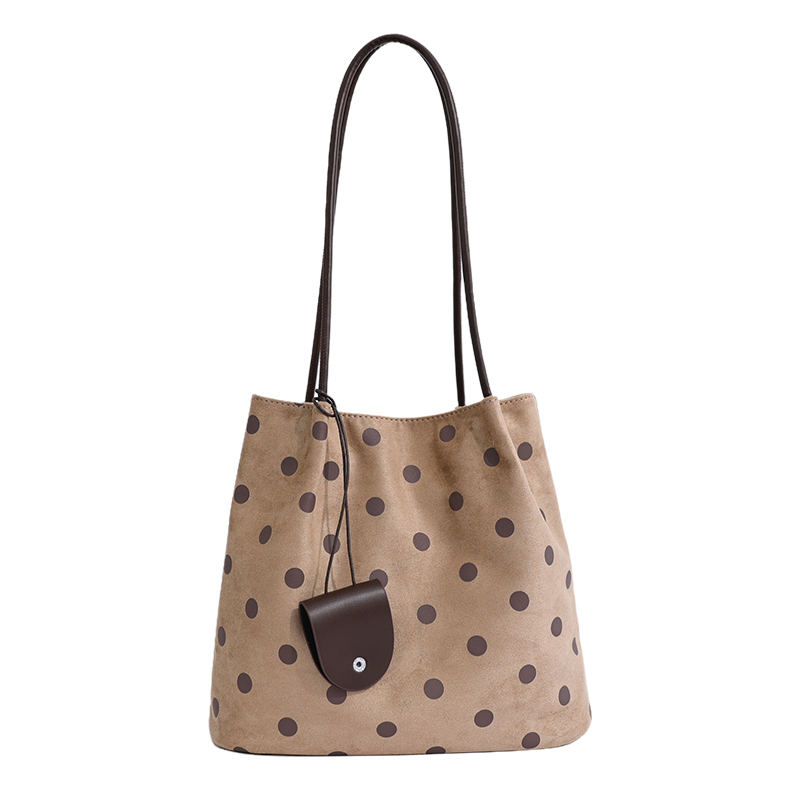 Custom Polka Dot Suede-Look Tote Bag – Slouchy Shoulder Tote — custom bag manufacturing by Kaishi Bag Factory