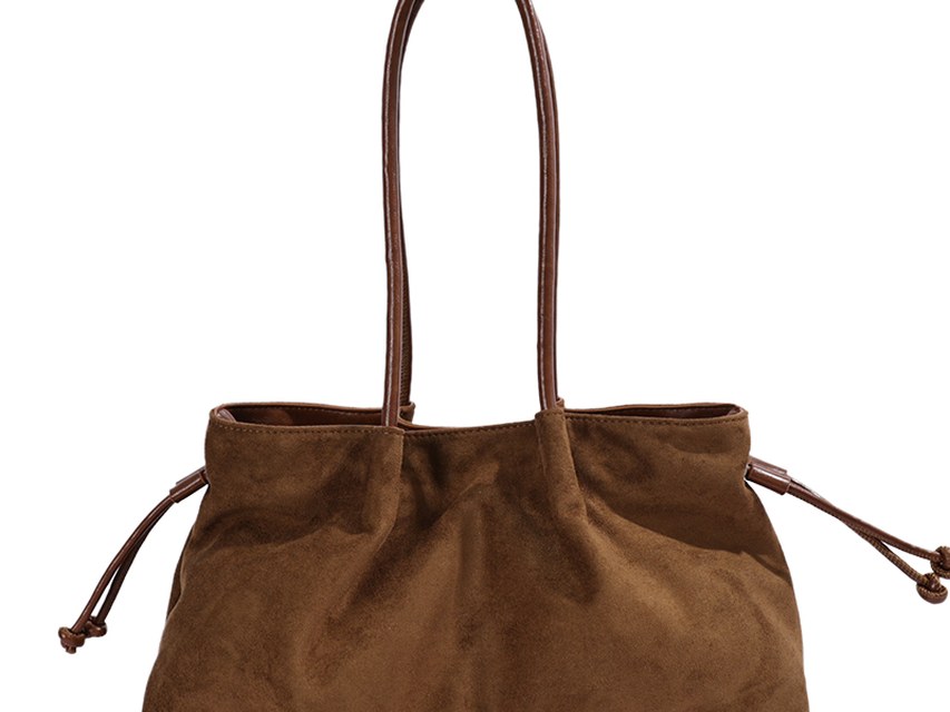 Custom Suede-Look Tote Bag – Drawstring Shoulder Tote (view 3) — custom bag manufacturing by Kaishi Bag Factory