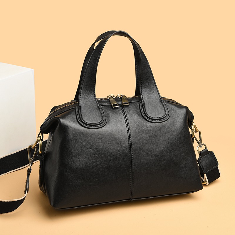 Custom Leather Satchel Bag – Handbag with Contrast Handles (view 2) — custom leather bag manufacturing by Kaishi Bag Factory