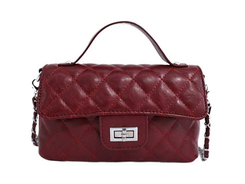 Custom Quilted PU Leather Flap Bag – Structured Handbag with Clasp (view 3) — custom bag manufacturing by Kaishi Bag Factory