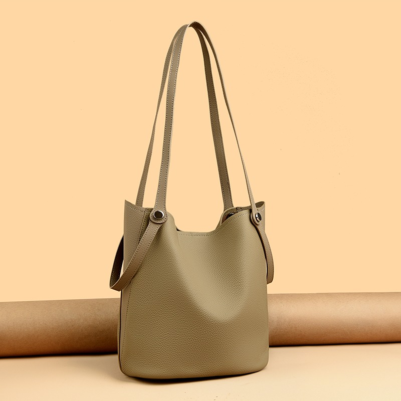 Custom Leather Bucket Tote Bag – Slouchy Shoulder Tote with Suede Lining (view 4) — custom leather bag manufacturing by Kaishi Bag Factory