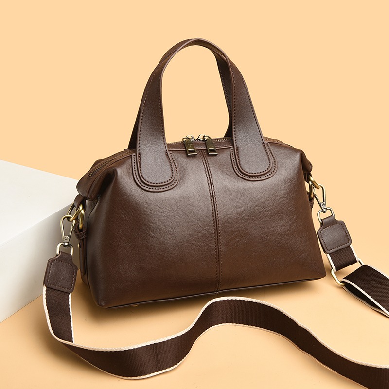 Custom Leather Satchel Bag – Handbag with Contrast Handles (view 3) — custom leather bag manufacturing by Kaishi Bag Factory