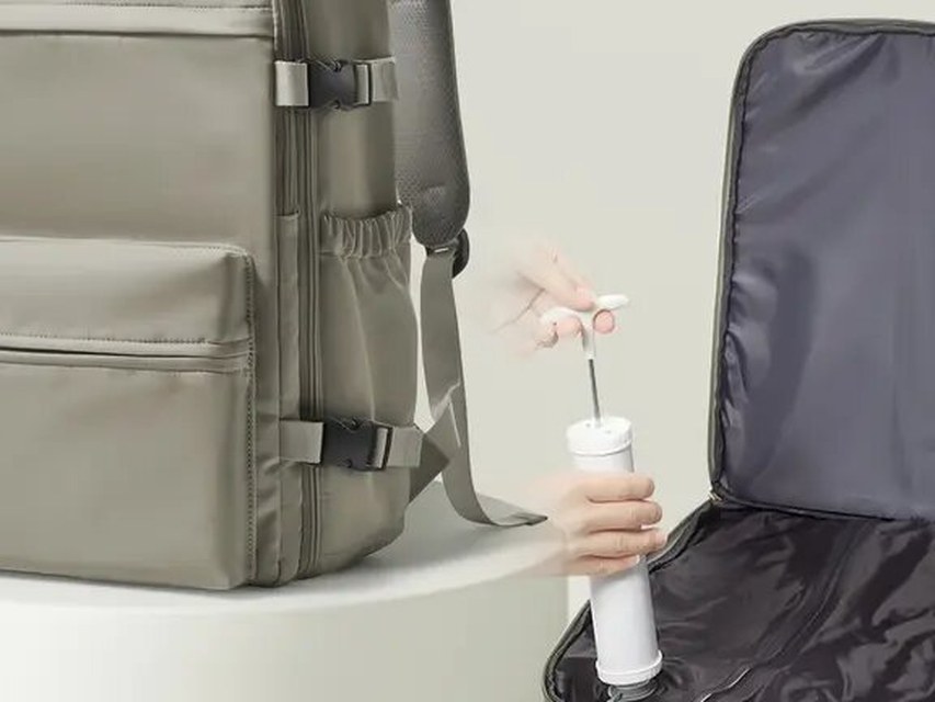 Custom Compression Laptop Backpack – Expandable Travel Backpack (view 2) — custom laptop backpack by Kaishi Bag Factory