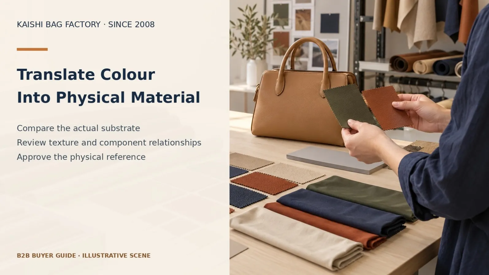 Illustrative sample-room material and colour swatch comparison for SS2027 palette development.