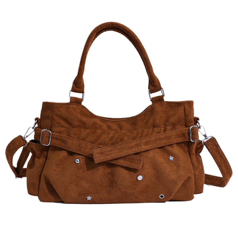 Custom PU Leather Satchel Bag – Structured Handbag with Buckle Straps (view 2) — custom bag manufacturing by Kaishi Bag Factory