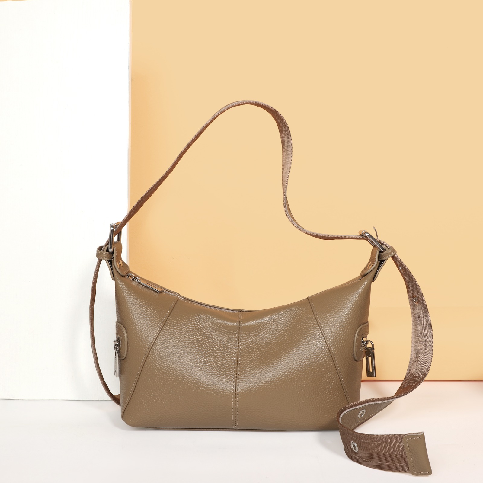 Custom Leather Hobo Bag – Drawstring Shoulder Bag with Knot Detail (view 3) — custom leather bag manufacturing by Kaishi Bag Factory