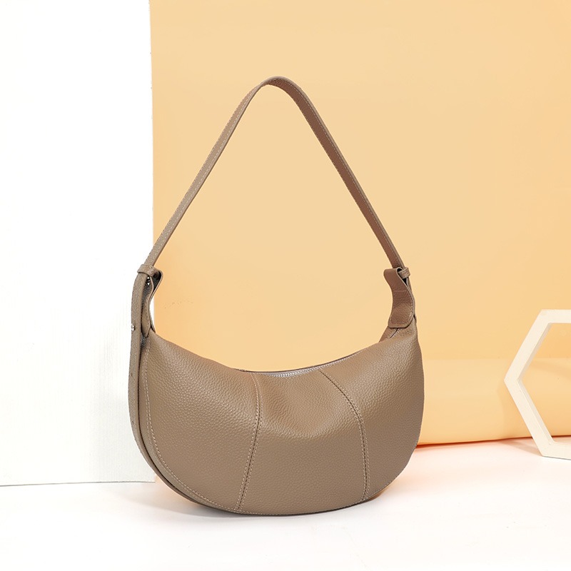 Custom Leather Hobo Shoulder Bag – Curved Bag with Single Strap (view 2) — custom leather bag manufacturing by Kaishi Bag Factory